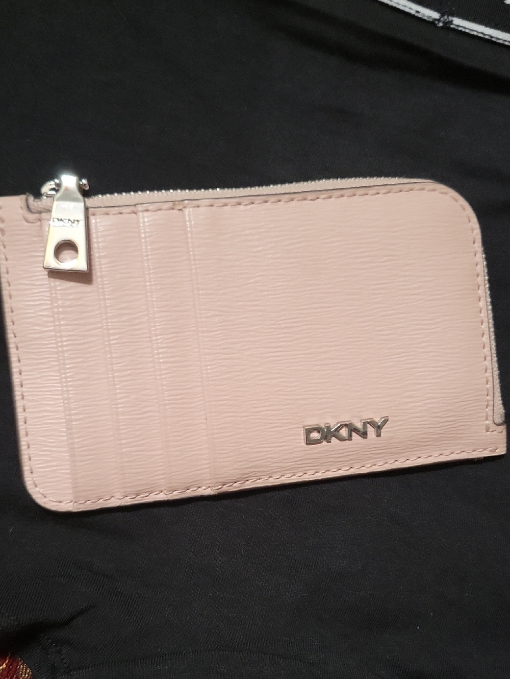 DKNY Pale Pink Leather Zip Card Holder